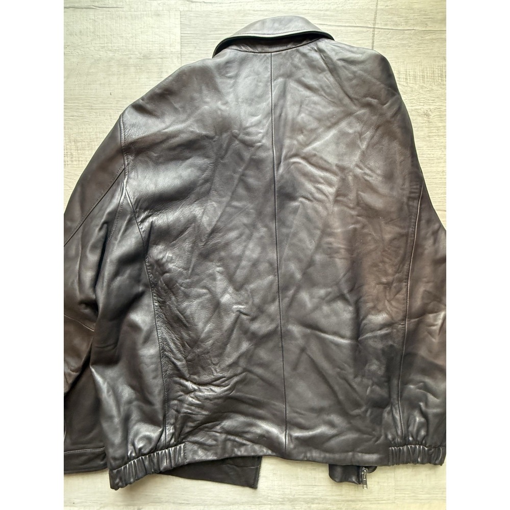 Brooks Brothers Leather Harrington Jacket Size XL Dark Brown/light Black Zip Up - Picture 15 of 16